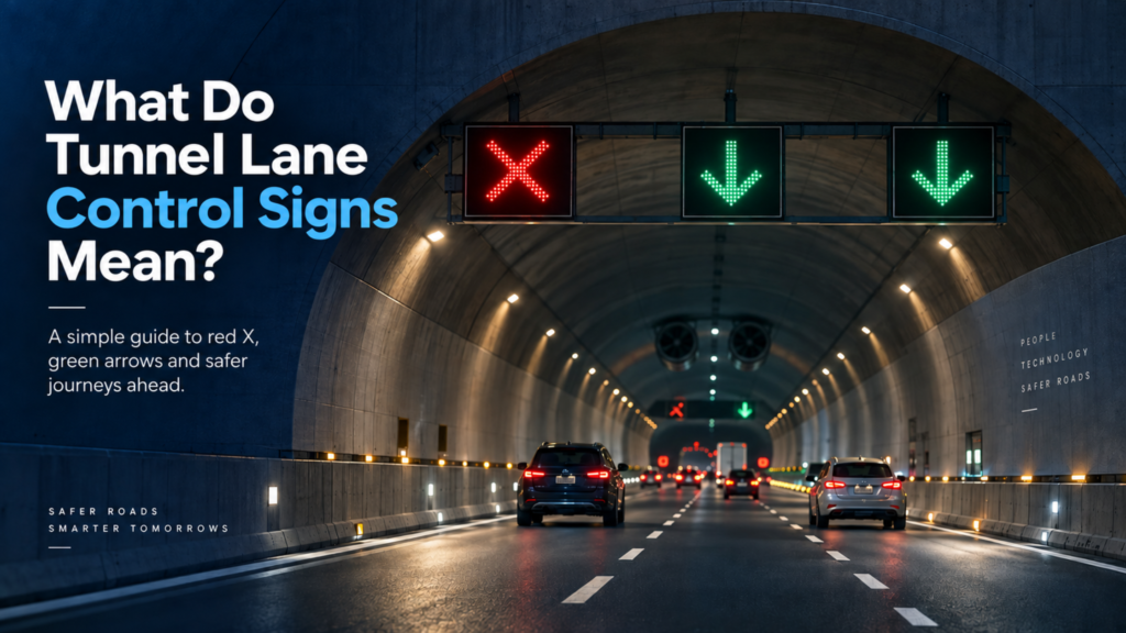 Tunnel lane control signs showing red X and green arrow
